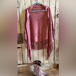 SHAWL-Marv faux suede laser cut and studs with fringe .. bye creations caravan